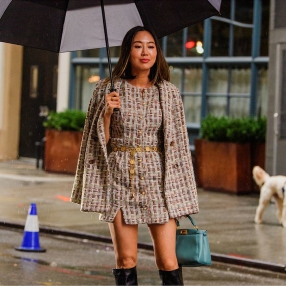 NWT Song of Style Warner Tweed Mini Dress Sz M Preppy Button Down Plaid - Picture 1 of 9